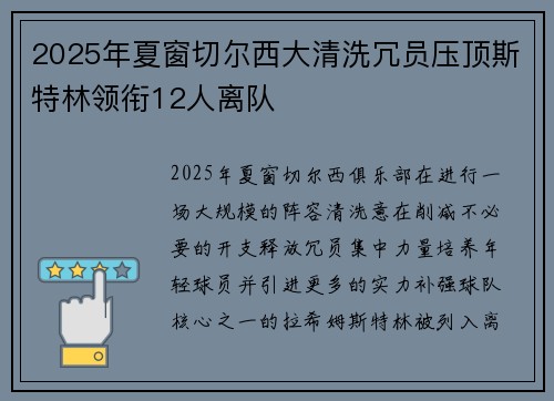 2025年夏窗切尔西大清洗冗员压顶斯特林领衔12人离队